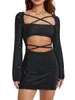 Abiti casual Donna Manica lunga Mini abito Ritaglio Fasciatura Backless Party Streetwear