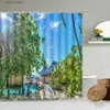 Shower Curtains Tropical Natural Scenery Shower Curtain Green Plants Flowers Lake Road Resort Farm House Bathroom Waterproof Screen Home Decor Y240316