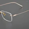 Solglasögon ramar varumärkesdesign titanföretag Rimless Glasses Frame Men Trendy Rectangle Frameless Eyeglasses Women Ultralight Myopia