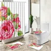 Rideaux de douche Rideau de douche fleur rose papillon oiseau plante feuille aquarelle rurale art tapis antidérapant couverture de toilette ensemble de tapis de sol lavable Y240316