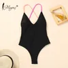 Kvinnors badkläder Miyouj Sexig baddräkt Kvinna Cross Bandage Women Tie Dye Bathing Suits Monokini Black Thong One Piece Suit