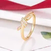 2024 Designer T Family Knot Ring for Women V Gold Bow Ring mångsidig och enkel högutgåva texturparring för kvinnor