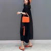 Vestidos casuais básicos remendos design drapeado lados novo verão estilo japonês mulher preto pulôver vestido solto ajuste tamanho grande casual grande robe jjxd453c24315