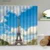 Duschvorhänge, Paris, Frankreich, Sehenswürdigkeiten, Duschvorhang, Eisenturm, Gebäude, blauer Himmel, weiße Wolken, Naturfotografie, Badezimmer-Bildschirm, Y240316