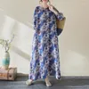 Casual Dresses Spring Summer Long Sleeve Print Floral Cotton Linen Women Fashion Loose Dress Robe Elegant Ladies Clothing