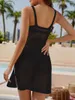 Mulheres sexy oco para fora cover ups sem mangas tripulação pescoço sólido fino ajuste fenda vestido de malha curta verão maiô beachwear