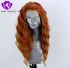 180 densidade orangecopper onda de água vermelha perucas sintéticas do laço longo solto encaracolado perucas dianteiras do laço sintético para preto women1668860