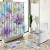 Rideaux de douche Fleur Blooming Paysage Rideau de douche Papillon Floral Plante verte Aquarelle Art Tapis antidérapant Housse de toilette Salle de bain Déco Ensemble Y240316