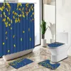 Shower Curtains Chinese Shower Curtains Leafs Branch Flower Bird Design Bathroom Modern Elegant Art Non-Slip Carpet Toilet Cover Floor Mat Sets Y240316