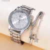 Other Watches 1pc Round Pointer Alloy Strap Quartz Electronic 1pc Star Rhinestone Bracelet Y240316