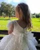 White Princess Feather Flower Girl Dress Wedding Sparkly Sequined Bow First Birthday Party Outfit Shiny Toddler 240313