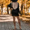 カジュアルドレス女性ファッションハイネックブラックドレスウエストラップラップラングスリーブ秋/冬