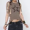 Women's Tanks Y2K Star Print Striped Crop Tops Harajuku Grunge Strap Hem Vest Cut Out Slim Fit Tank Top E-girl Gothi Goth Mall Streetwear