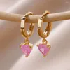 Boucles d'oreilles pendantes en forme de cœur en cristal rose doux pour femmes et filles, bijoux esthétiques de mariage en acier inoxydable, cadeaux de fête pour étudiantes