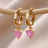 dangle earrings sweet pink crystal for women for women girls stainelss Steenels Steenels aesthetic Jewelry Student Parts Gifts