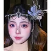 Hair Clips Bride Exotic Sparkling Rhinestone Tassel Feather Forehead Ornament Princess Po Wedding Dress Accessories