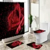 Tende da doccia 3D Rose Set tenda da bagno Natura Fiori Creativo Acqua floreale Tende da doccia impermeabili Copriwater Tappetino Tappetino da bagno antiscivolo Y240316