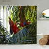 Shower Curtains Tropical Jungle Scenery Shower Curtain Parrot Peacocks Feather Green Plant Waterfall Natural Scenery Bathroom Screen Home Decor Y240316