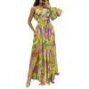 Casual Dresses Off-shoulder Evening Gown Elegant One Shoulder Floral Print Maxi Dress With Side Split Hem Pleated Detail For Parties