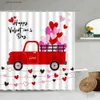 Shower Curtains Valentines Day Shower Curtains Red Truck Rose Flowers Heart Tree Romantic Lovers Gift Fabric Bathroom Decor Bath Curtain Sets Y240316