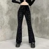 Pantalon gothique en dentelle noire pour femmes, évasé, en maille, Sexy, esthétique, transparent, Long, Vintage, Streetwear, été, 2024, Y2K