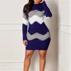 Casual Kleider Dame Elegante Oansatz Stricken Mini Kleid Frauen Mode Welle Gestreiften Dünnen Pullover 2024 Frühling Langarm Bodycon Weibliche