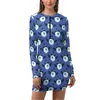 Casual Dresses Greek Evil Eye Dress Long Sleeve Blues And Gold Print Basic Spring Elegant Bodycon Female Trendy Oversized Clothes