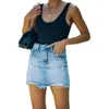 2024 Summer Netizen Same High Waist Perforated Half with Washed Raw Edge Denim Wrap Hip Skirt