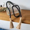 Estatuetas decorativas 1 peça guirlanda feita à mão com juta rústica parede borla ornamento boho presente guirlandas de madeira para rattan macrame pendurado