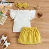 Dresses Prowow 04Y Newborn Baby Girl Clothes Dress Suit Ruffles White Tshirts+Corduroy Button Skirts Kids Girl Clothing Set