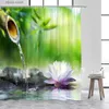 Shower Curtains Lotus Green Bamboo Zen Bathroom Curtains Purple Orchid Black Stone Japanese Spa Garden Scenery Shower Curtain Home Decor Hooks Y240316