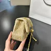 Women Designer Classic Flap Golden Ball And Adjustable Chain Straw Shoulder Bag Leather Quilted Golden Chain Two-tone Stripes Summer Cross Body Bag 19x12cm