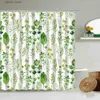 Shower Curtains Tropical Green Plant Leaf Shower Curtain Set Water Colors Art White Background Bathroom With Hook Waterproof Polyester Screen Y240316