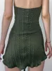 Basic Casual Dresses Goth Dark Knitted Fairy Grunge Green Folds Mini Dresses Gothic Retro Backless A-Line Women Dress Sexy Halter Lettuce Hem OutfitsC24315