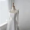 GIYSILE Robe de mariée légère en satin avec décoration à nœud mince Robe de mariée de tempérament simple Robe longue de fête d'anniversaire 240314