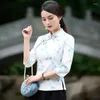 Ubranie etniczne Cheongsam damskie topy plus wielkości 2024 wiosenna moda bawełniana mieszanka drukowania stojak splicing stojak chiński koszulki qipao