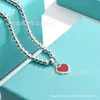 Tifaniym classic 925 sterling silver t family peach heart shaped pink blue enamel necklace female round bead Buddha pendant double sided clavicle chain JFZX