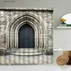 Shower Curtains Retro Old Door Shower Curtain Moroccan Gothic Geometric Arch Brick Wall Building Scenery Bathroom Waterproof Curtains Home Decor Y240316