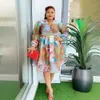 Basic Casual Dresses New Plus Size African Dresses for Women New Arrival Summer Long Sle V-neck Printed Dress with Belt Africa Women Clothes 2024C24315