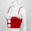 Tops Women Flannel Corset Christmas Costume Bustier Underwired Bra Crop Top Faux Fur Trimming Fuzzy Ball Decor Tank Cropped Vest Tops