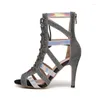 Dansschoenen Latin Dames Zilver Dames Voor Dames Jazz Laarzen Hoge hak Sandalen Meisjes Stiletto Hakken 9,5 cm Buiten