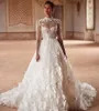 Abito da ballo Abiti da sposa di lusso 2024 Aline Collo alto Manica lunga Vestido De Novia Ricamo Fiori 3D Robe De Mariee