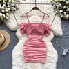 Party Dresses Foamlina Sexy Spaghetti Strap Mesh Bodycon Dress Women Summer Cold Shoulder Short Sleeve Chest Padded Slim Club Mini