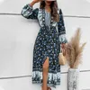 Casual Dresses AYUALIN Vintage Rayon Floral Print Boho Beach Summer 2024 Maxi Vestidos Bohemian V-neck Long Sleeve Dress For Women Robe