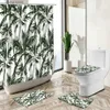 Duş Perdeleri Tropikal Bitki Palmiye Ağacı Yaprağı Duş Perdesi Hawaiian Manzara Ev Dekor Banyosu Mat Tuvalet Kapağı Kapak Pazen Banyo Halı Seti Y240316