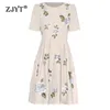 Basic Casual Dresses ZJYT Ruy Summer 2024 Fashion Floral Embroidery Womens Dress Short Sle Vestidos Casual Aline Knee Length Holiday DressC24315