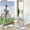 Cortinas de chuveiro borboleta flor menina cortina de chuveiro mulher anjo arte abstrata decoração de casa tapete de banheiro tampa de flanela conjunto de tapete de banheiro y240316
