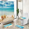 Rideaux de douche Ocean Beach Resort paysage rideau de douche ensemble étoile de mer coquille plantes vertes arbres décor à la maison tapis de bain couverture de toilette tapis de salle de bain Y240316