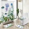 Shower Curtains Sea Turtle Shower Curtain Ocean Animal Green Plant Beach Starfish Wood Board Home Deco Bath Mat Toilet Cover Bathroom Carpet Set Y240316