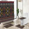 Zasłony prysznicowe Czech Vintage Wzór prysznicowy zestaw łazienkowy Zestaw etniczny kwiat geometryczny ATRYTAT ARTH NOT SLIP DYWANIKA Pokrywa toaleta mata podłogowa Y240316